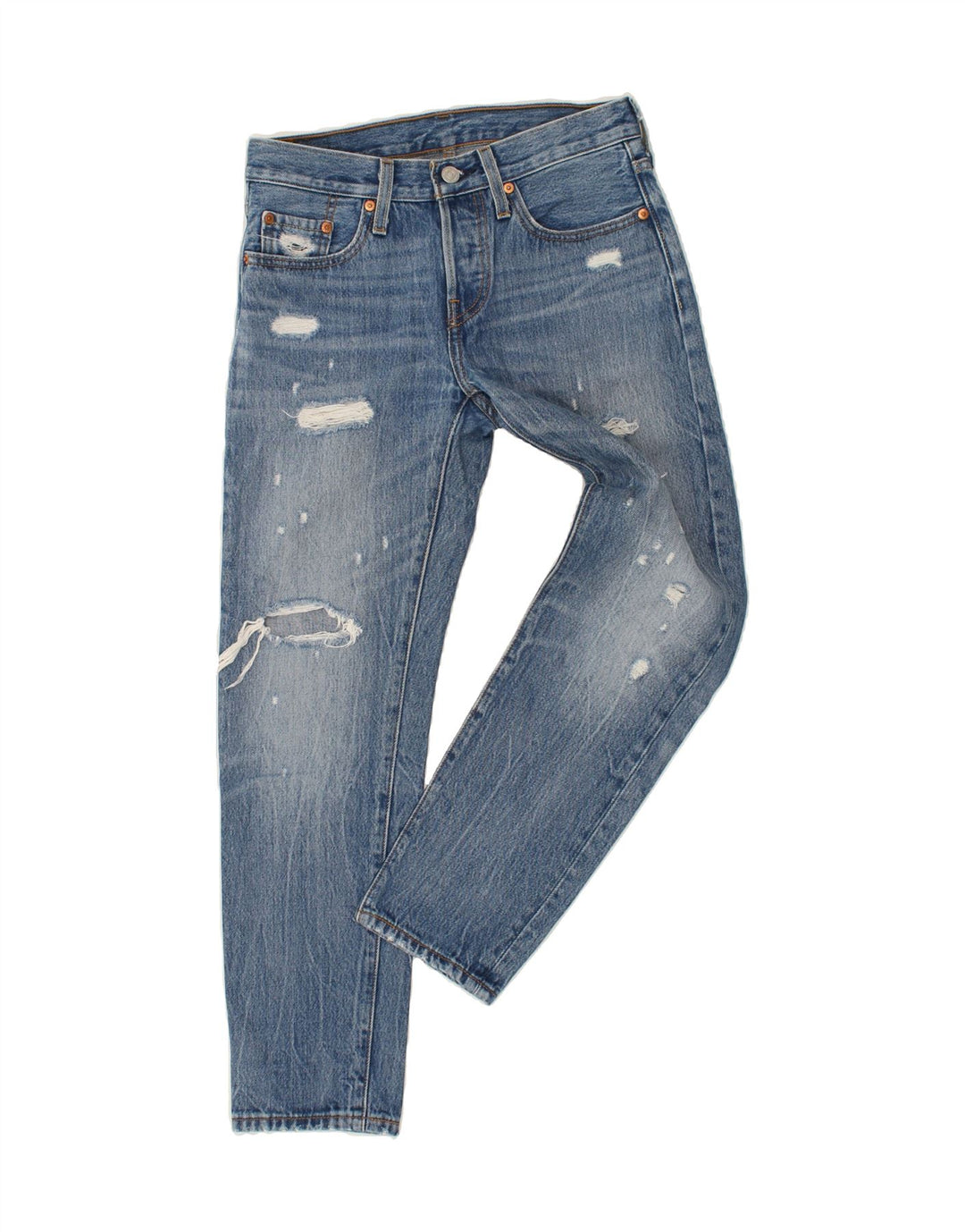 LEVI'S Mens 501 Distressed Tapered Jeans W28 L28 Blue Cotton Vintage Levi's and Second-Hand Levi's from Messina Hembry 