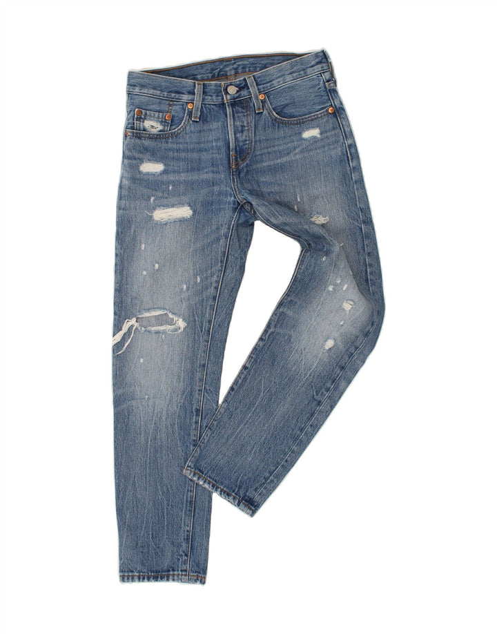LEVI'S Mens 501 Distressed Tapered Jeans W28 L28 Blue Cotton Vintage Levi's and Second-Hand Levi's from Messina Hembry 