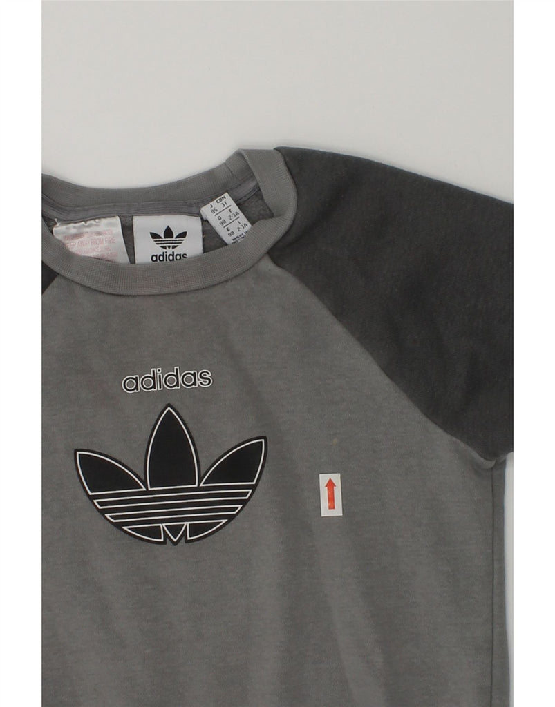 ADIDAS Boys Graphic Sweatshirt Jumper 2-3 Years Grey Colourblock Cotton | Vintage Adidas | Thrift | Second-Hand Adidas | Used Clothing | Messina Hembry 