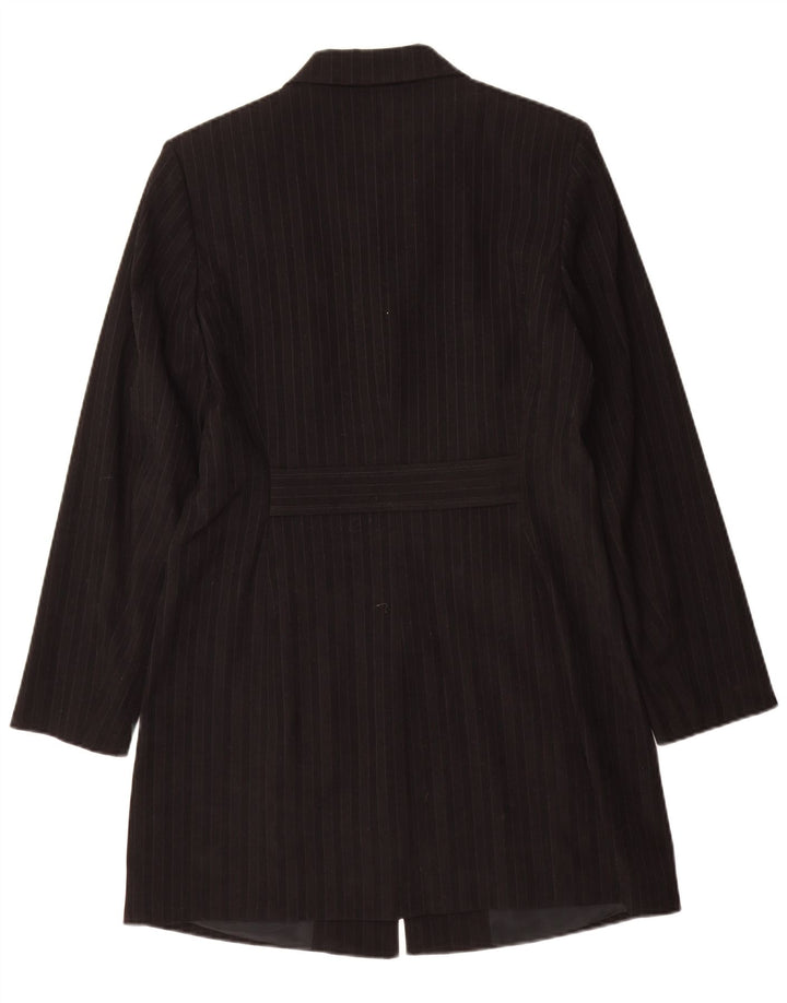 Mexx Womens Overcoat UK 16 Large Black Striped Polyester