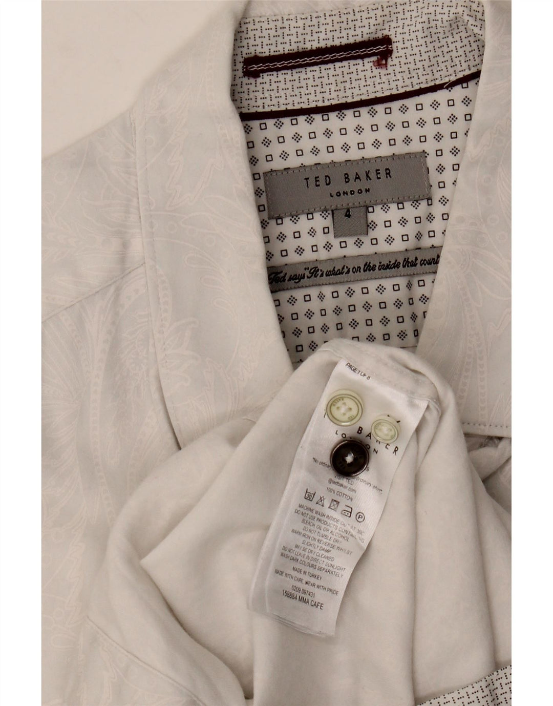 Ted Baker Mens Shirt Size 4 Large White Paisley Cotton