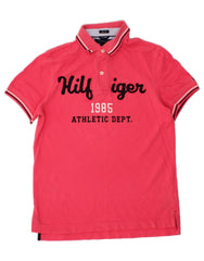 TOMMY HILFIGER Mens Slim Fit Graphic Rugby Polo Shirt Medium Pink Cotton