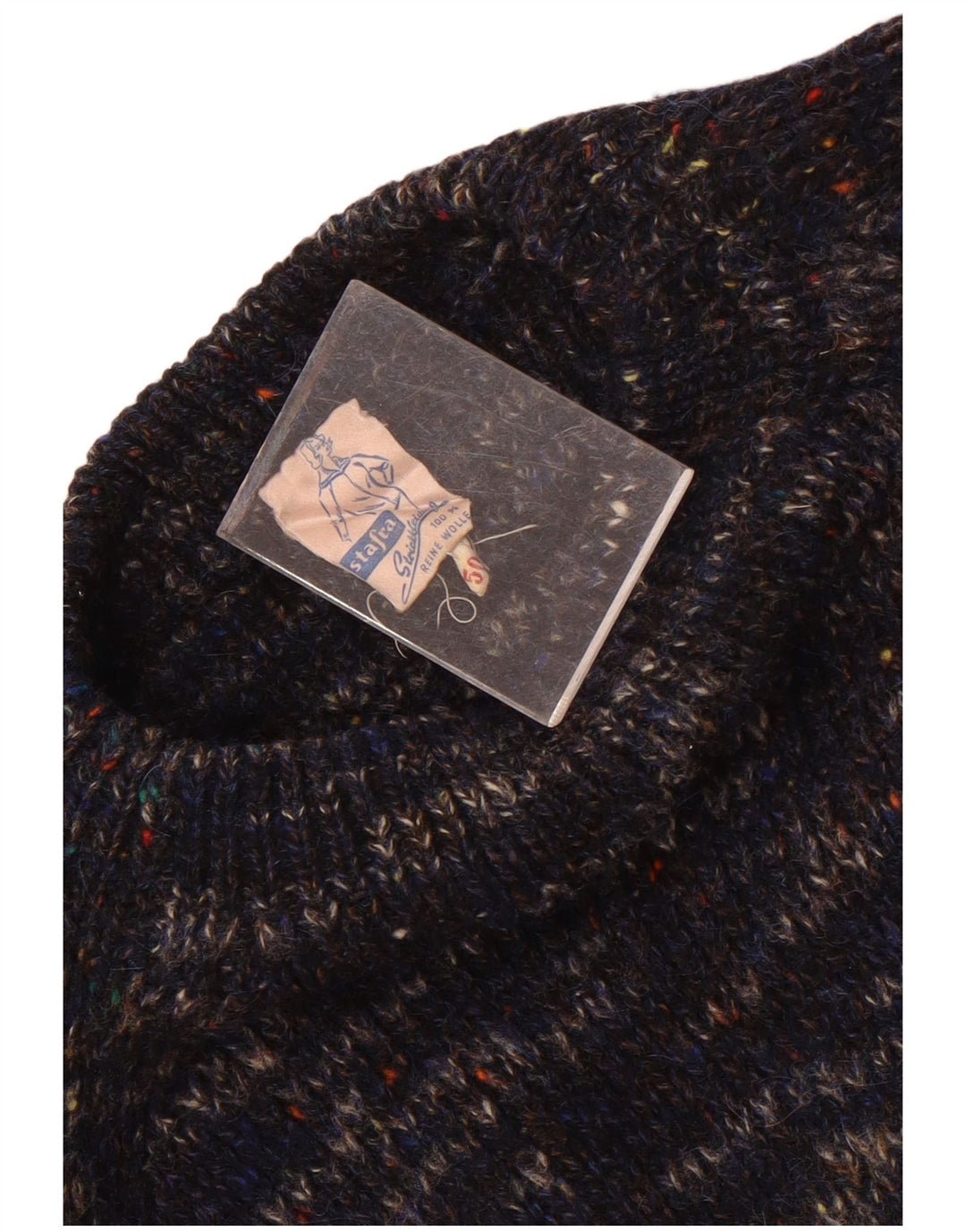 Vintage Mens Crew Neck Jumper Sweater IT 50 Medium Navy Blue Flecked Wool