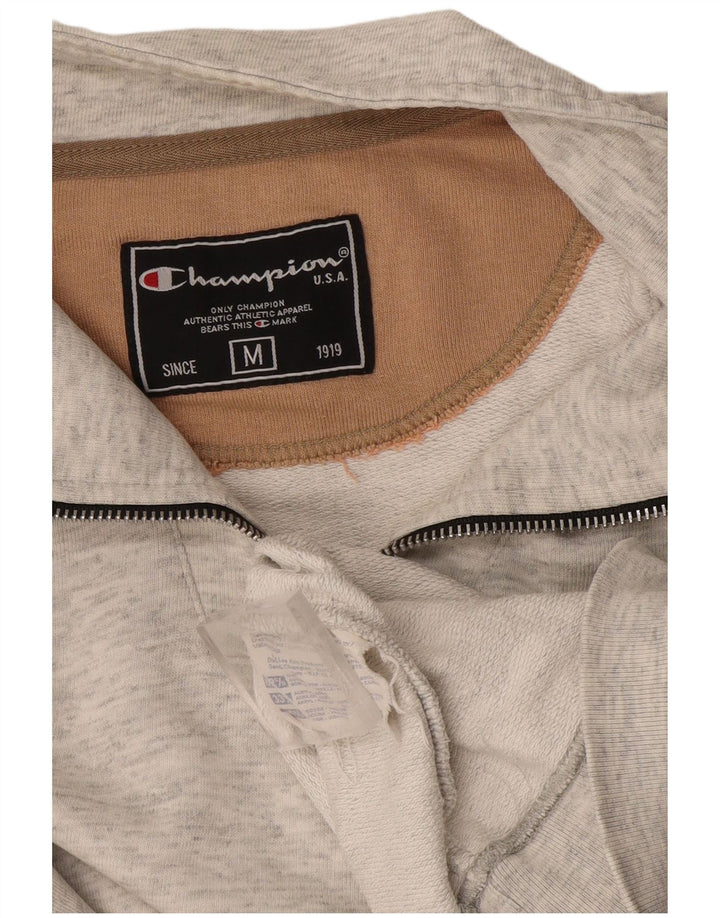Champion Mens Zip Neck Sweatshirt Jumper Medium Grey Flecked Cotton