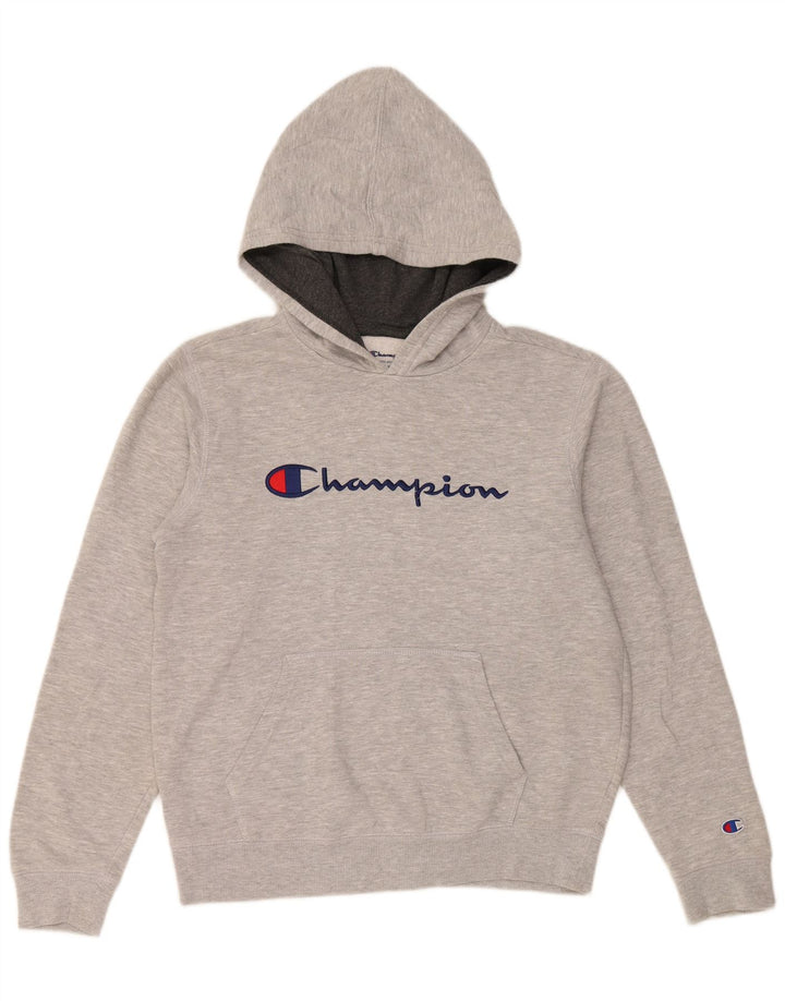 CHAMPION Womens Graphic Hoodie Jumper UK 18 XL Grey Flecked Cotton