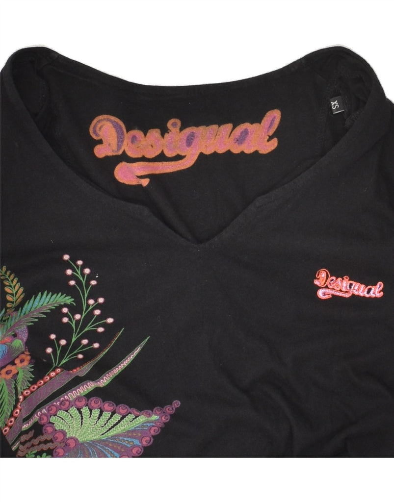 DESIGUAL Womens Graphic Tunic Top UK 6 XS Black Paisley Cotton | Vintage Desigual | Thrift | Second-Hand Desigual | Used Clothing | Messina Hembry 