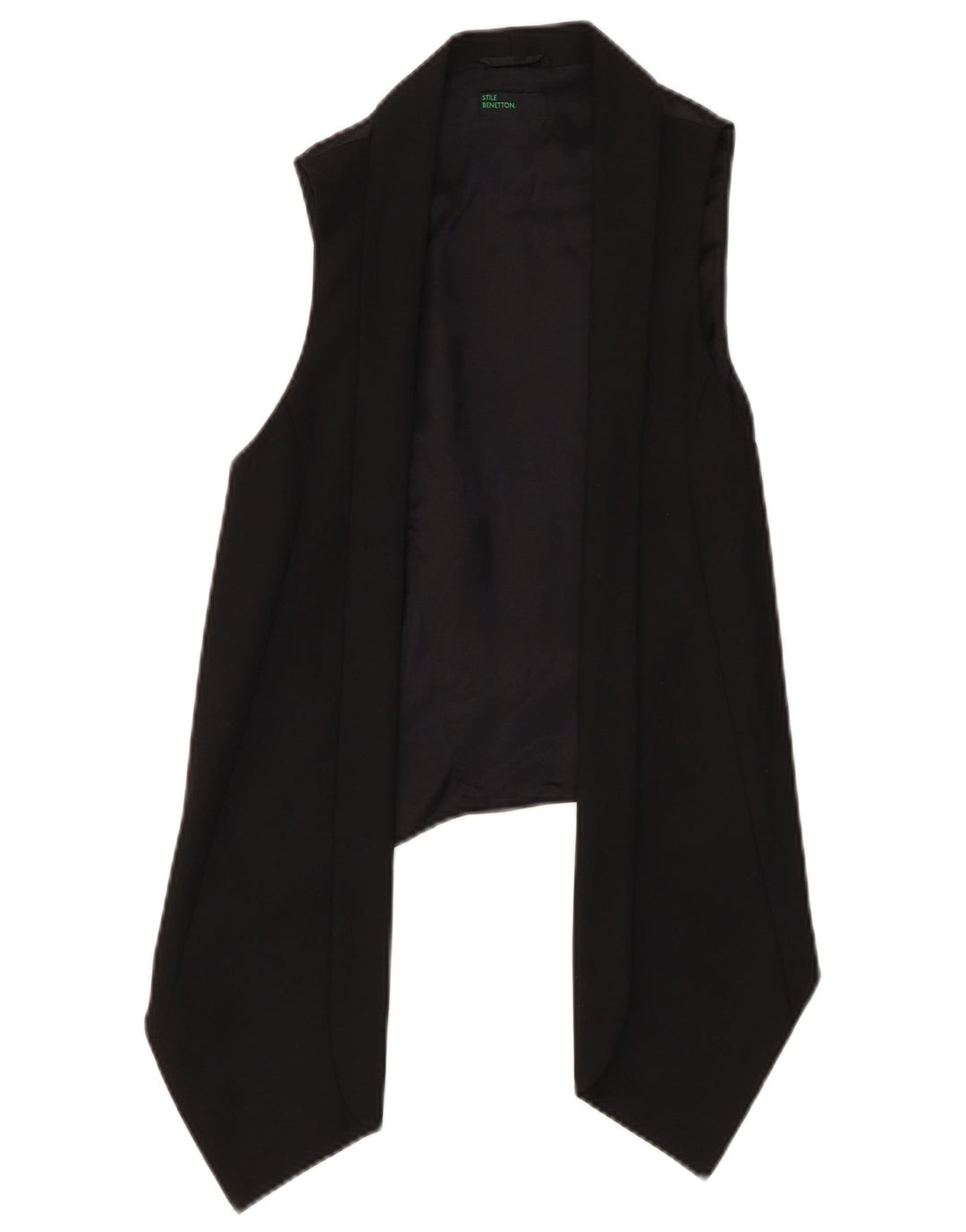BENETTON Womens Asymmetric OPEN Waistcoat UK 12 Medium Black