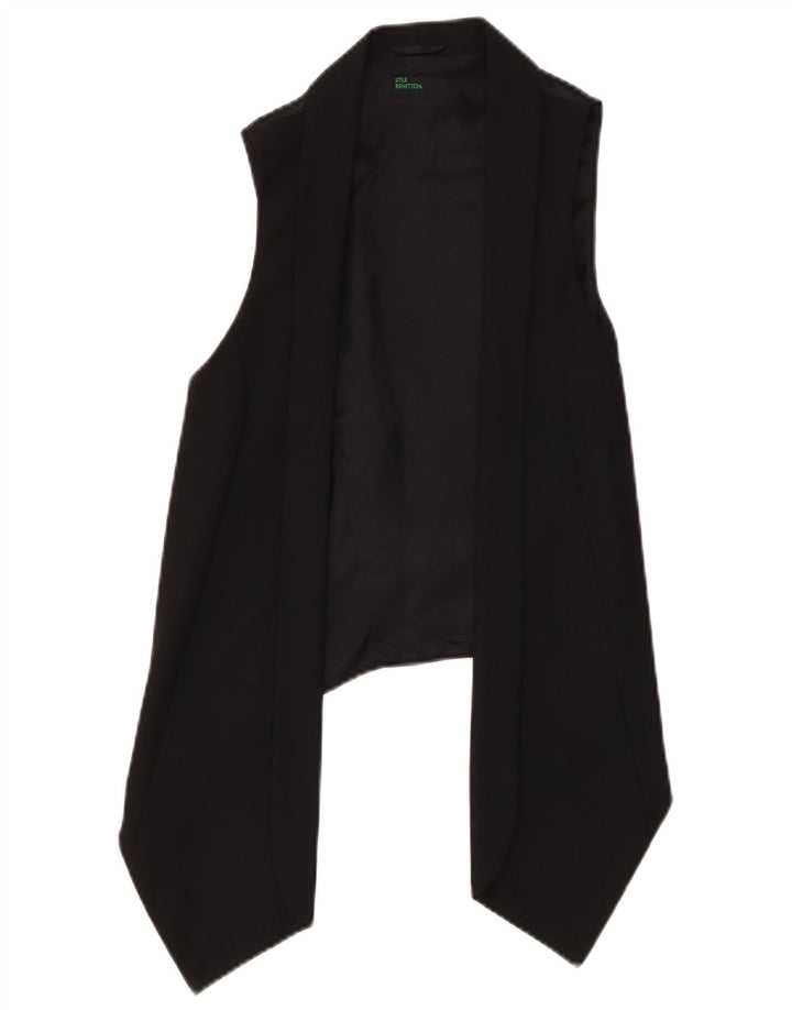 BENETTON Womens Asymmetric OPEN Waistcoat UK 12 Medium Black
