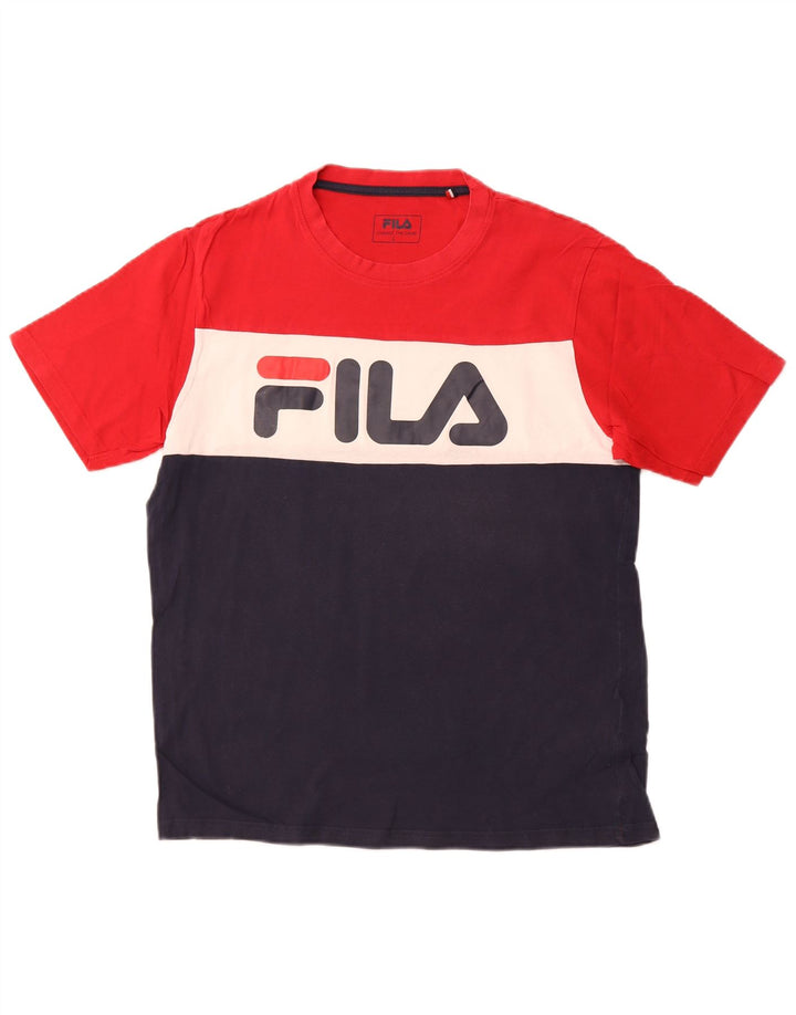 FILA Mens Graphic T-Shirt Top Large Multicoloured Colourblock Cotton