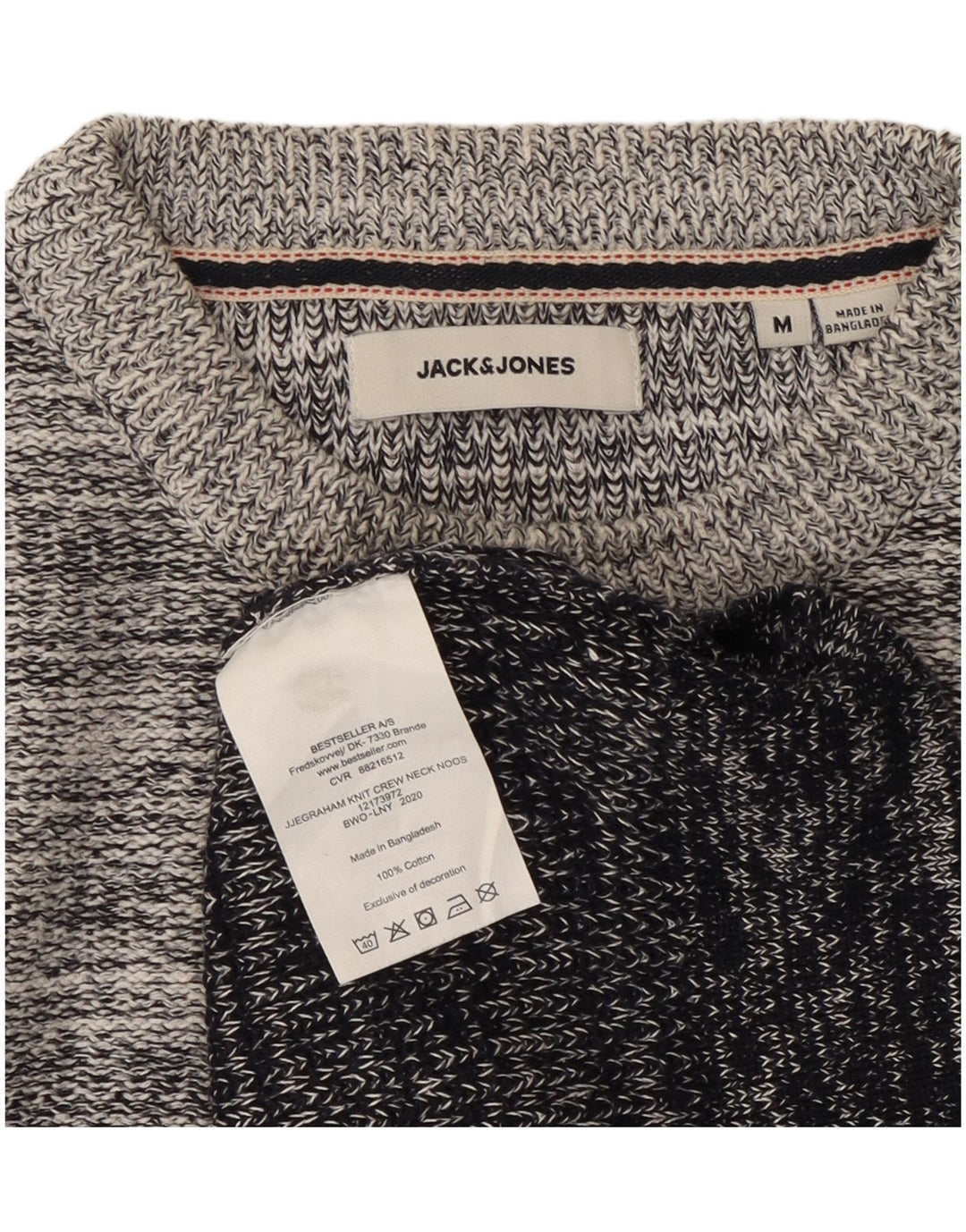 Jack & Jones Mens Crew Neck Jumper Sweater Medium Grey Striped Cotton