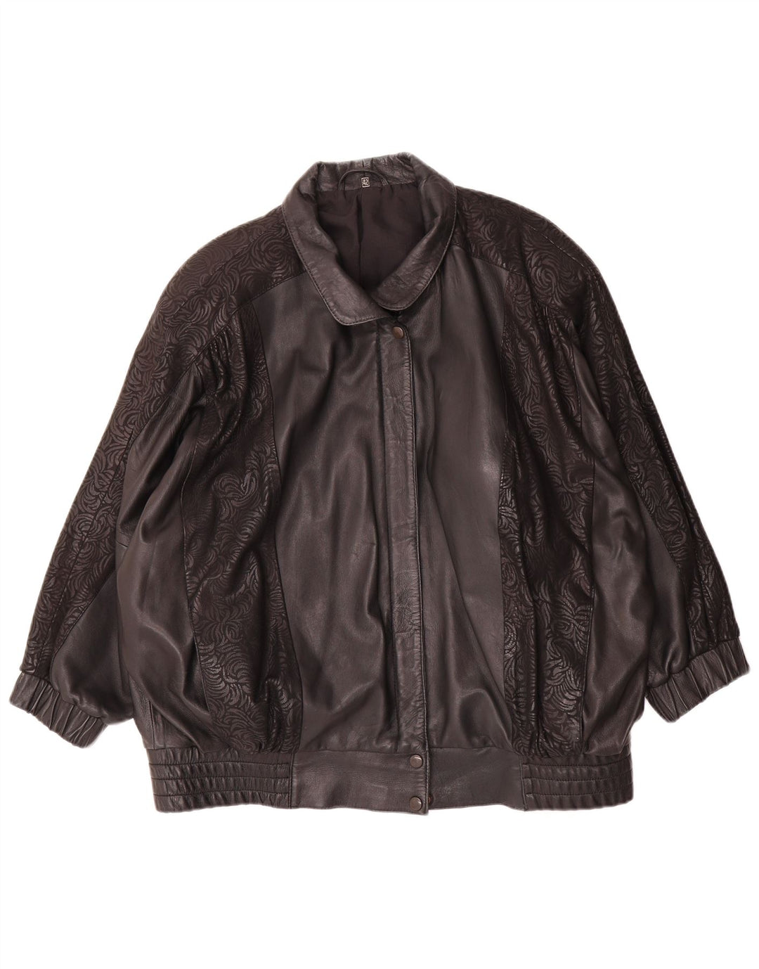 Vintage Womens Oversized Leather Jacket IT 42 Medium Black Geometric