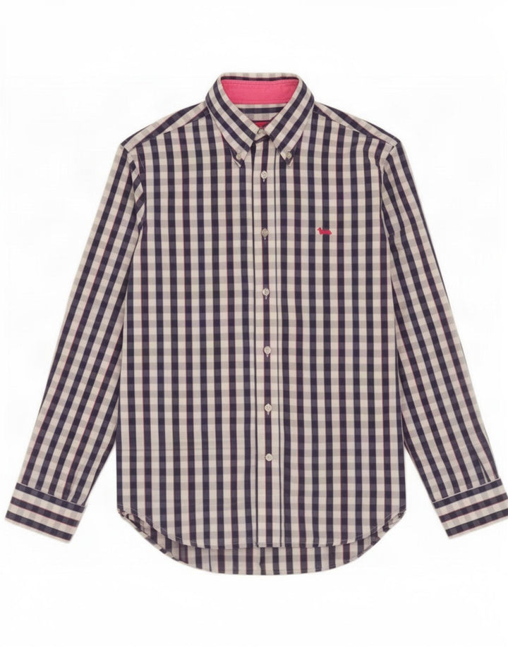 Harmont & Blaine Mens Shirt Medium Blue Check Cotton