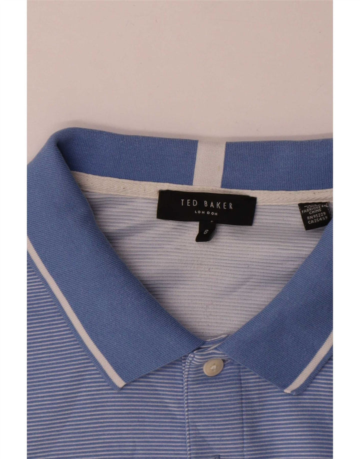 Ted Baker Mens Polo Shirt Size 6 2XL Blue Striped Polyester