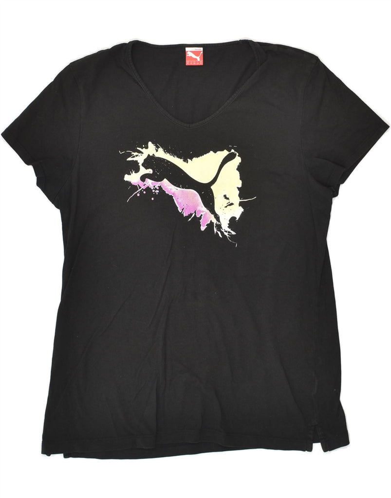 PUMA Womens Graphic T-Shirt Top UK 16 Large Black Cotton | Vintage Puma | Thrift | Second-Hand Puma | Used Clothing | Messina Hembry 