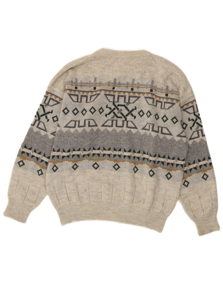 Vintage Mens Crew Neck Jumper Sweater IT 50 Medium Grey Geometric Acrylic