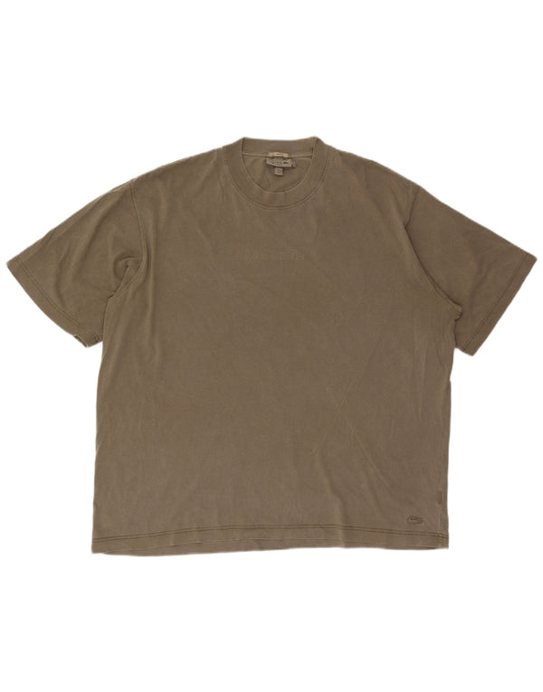 Lacoste Mens Unisex Loose Fit T-Shirt Top Size 6 XL Khaki Cotton