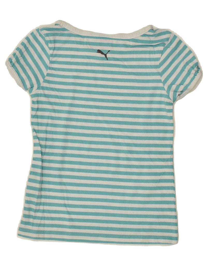 PUMA Girls Graphic T-Shirt Top 9-10 Years Blue Striped Cotton | Vintage Puma | Thrift | Second-Hand Puma | Used Clothing | Messina Hembry 