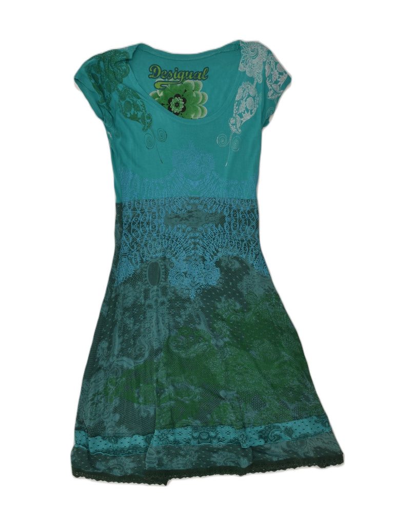 DESIGUAL Womens A-Line Dress UK 8 Small Green Floral | Vintage Desigual | Thrift | Second-Hand Desigual | Used Clothing | Messina Hembry 