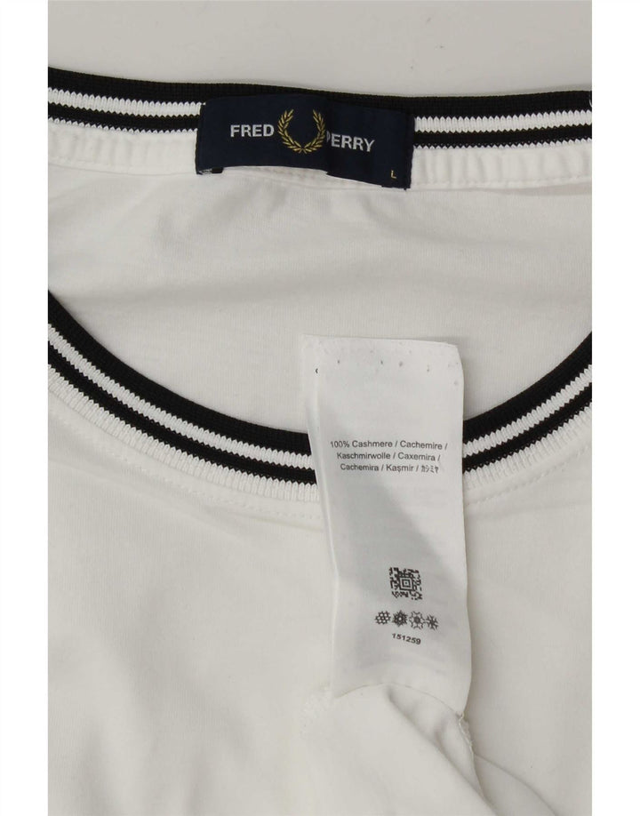 Fred Perry Mens T-Shirt Top Large White Striped Cashmere