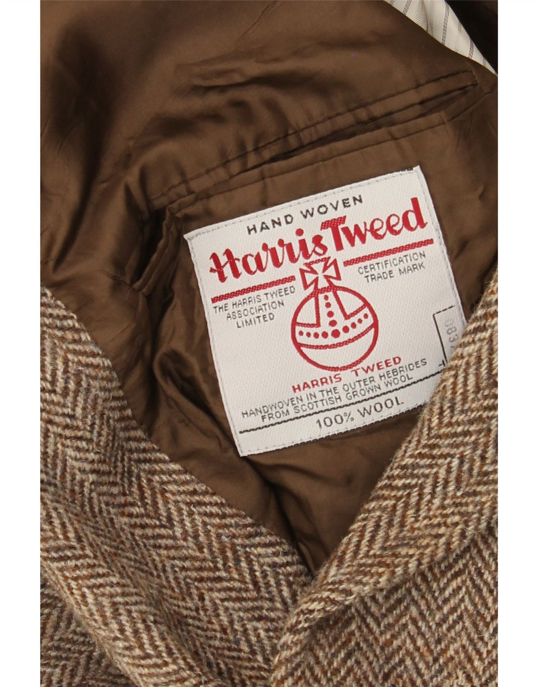 Harris Tweed Mens 2 Button Blazer Jacket UK 40 Large Brown Herringbone Wool