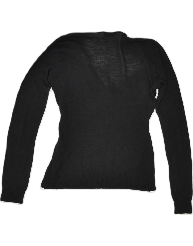 VINTAGE Womens V-Neck Jumper Sweater UK 14 Medium Black Wool | Vintage | Thrift | Second-Hand | Used Clothing | Messina Hembry 