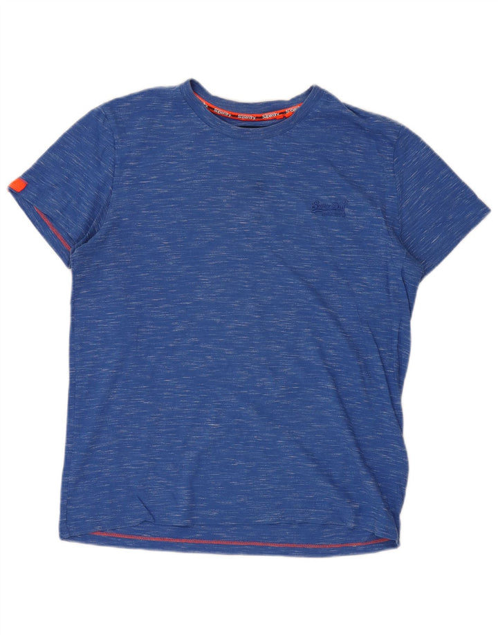 SUPERDRY Mens T-Shirt Top Large Blue Flecked Cotton