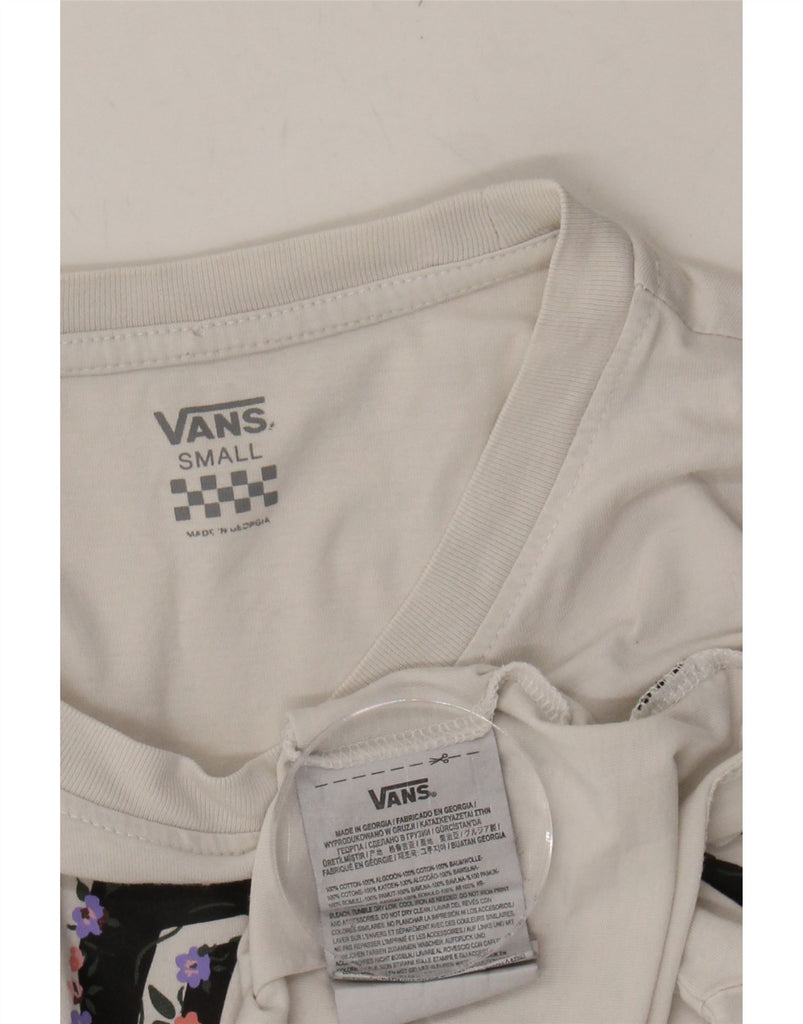 VANS Womens Oversized Crop Graphic T-Shirt Top UK 10 Small Off White Vintage Vans and Second-Hand Vans from Messina Hembry 