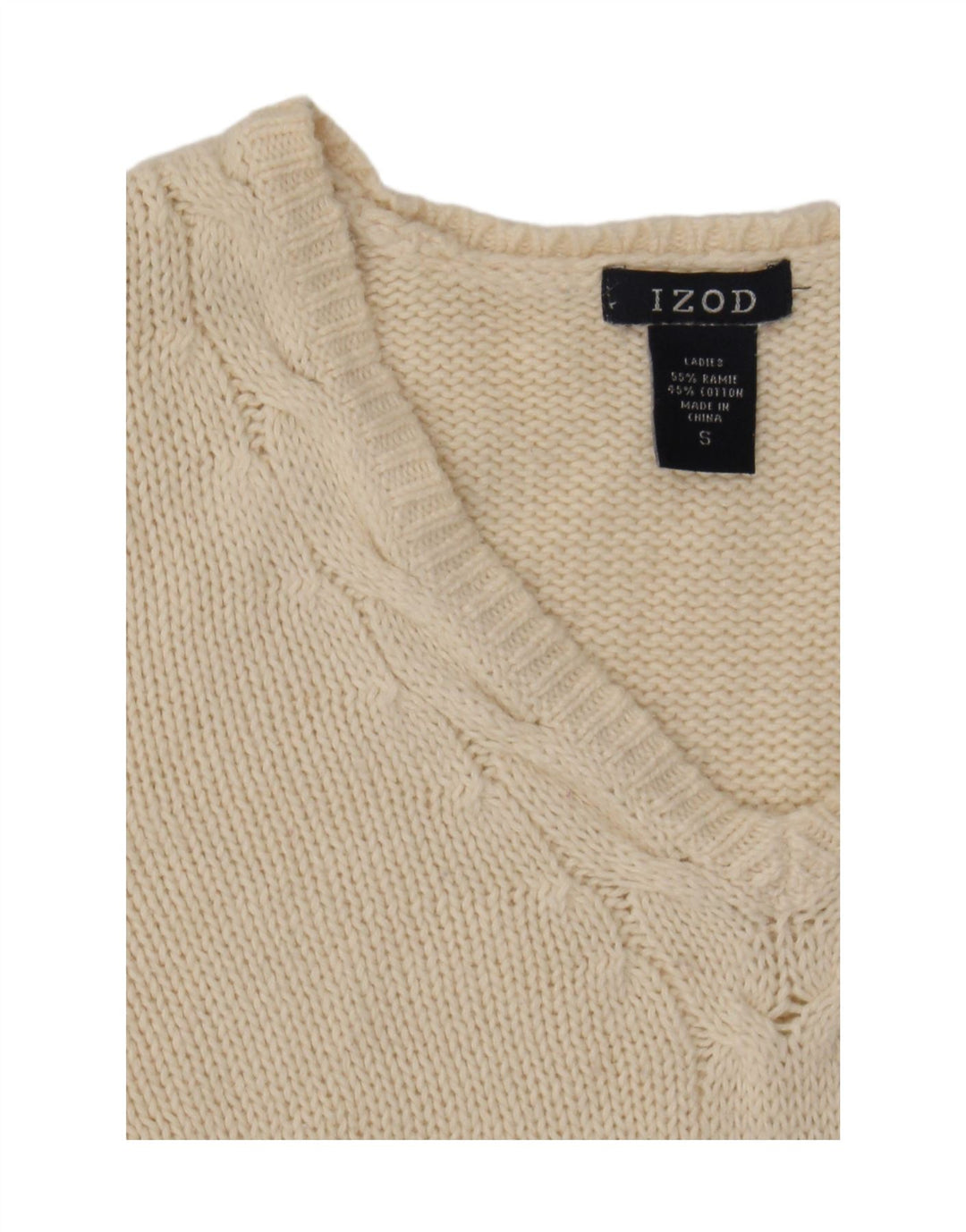Izod Womens V-Neck Jumper Sweater UK 10 Small Off White Ramie