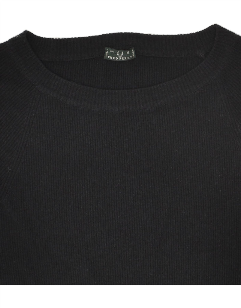 FRED PERRY Womens Boat Neck Jumper Sweater UK 8 Small Black Wool | Vintage Fred Perry | Thrift | Second-Hand Fred Perry | Used Clothing | Messina Hembry 