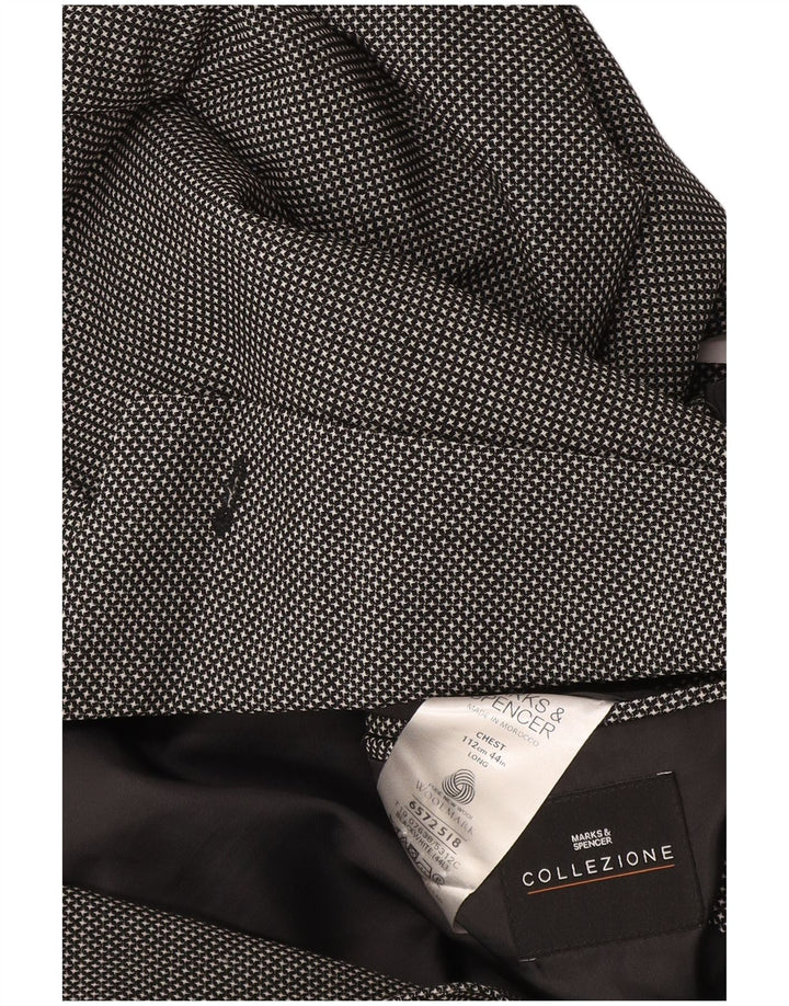 Marks & Spencer Mens 2 Button Blazer Jacket UK 44 XL Black Check Wool