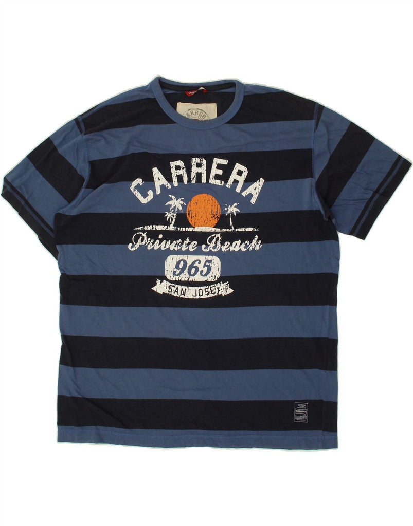 CARRERA Mens Graphic T-Shirt Top 2XL Blue Striped Cotton | Vintage Carrera | Thrift | Second-Hand Carrera | Used Clothing | Messina Hembry 