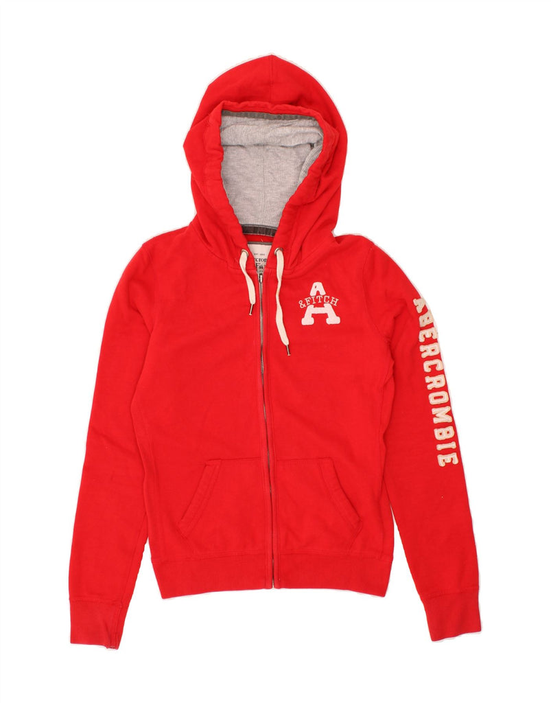 ABERCROMBIE & FITCH Womens Graphic Zip Hoodie Sweater UK 12 Medium Red | Vintage Abercrombie & Fitch | Thrift | Second-Hand Abercrombie & Fitch | Used Clothing | Messina Hembry 
