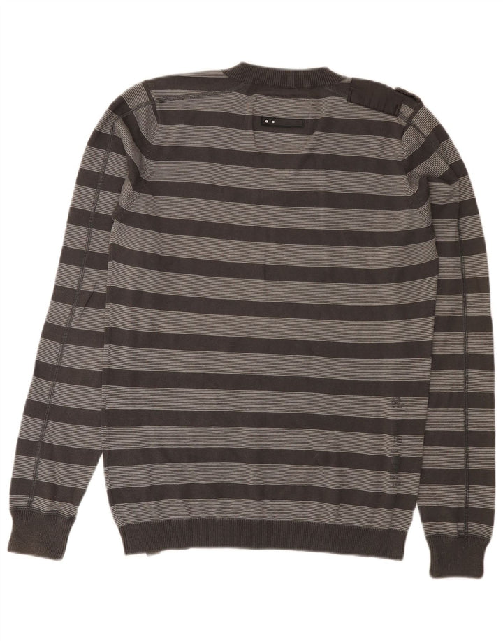 G-Star Mens V-Neck Jumper Sweater Medium Grey Striped Cotton