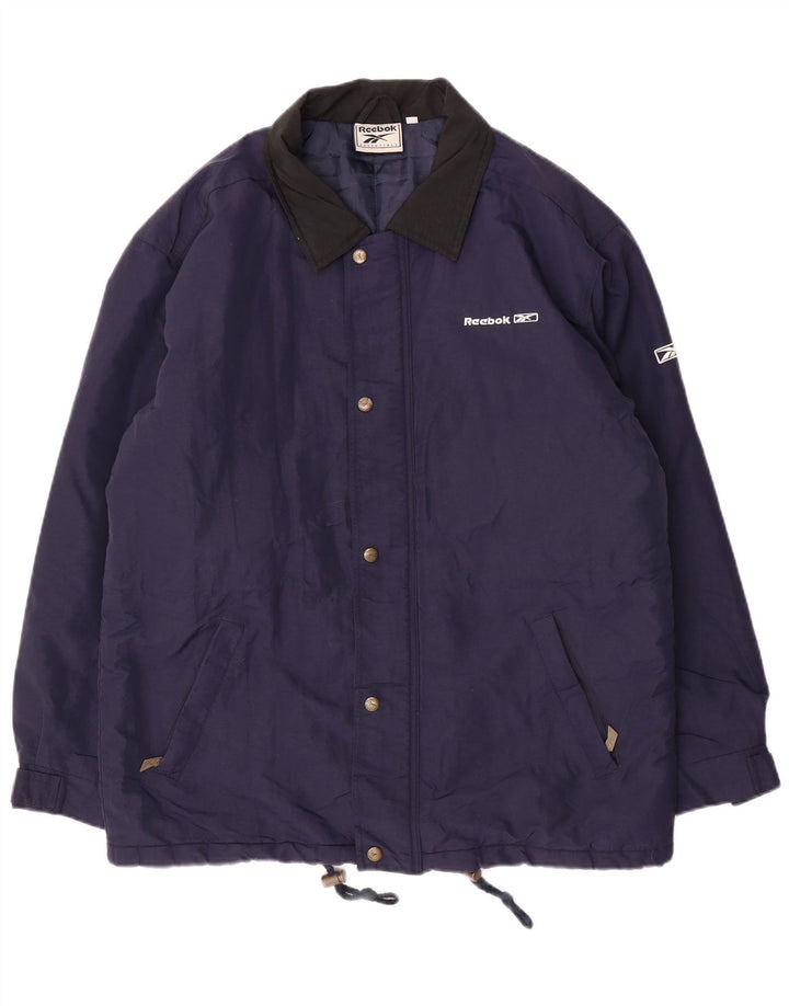 REEBOK Mens Loose Fit Windbreaker Jacket UK 36 Small Navy Blue Nylon