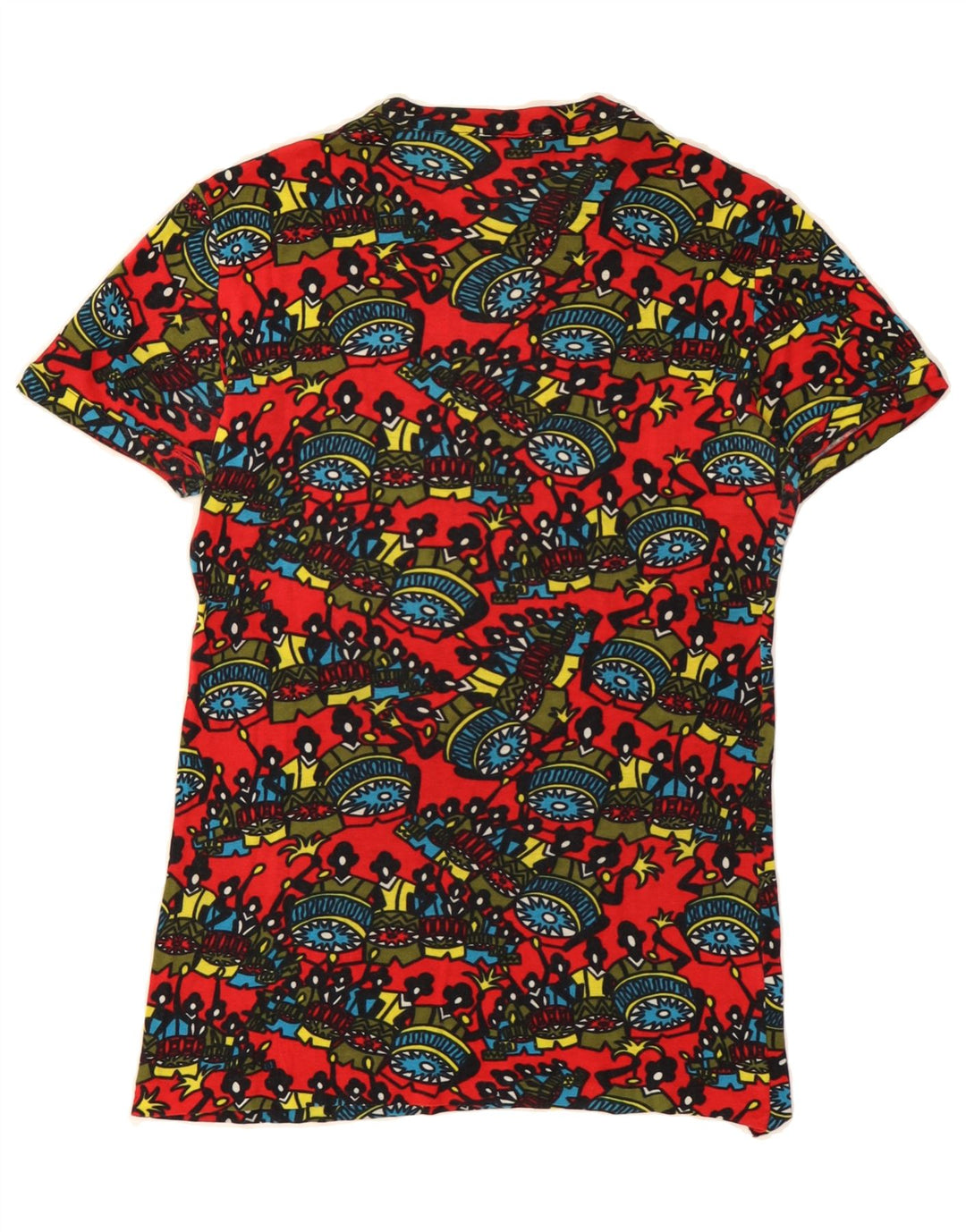 VINTAGE Womens Abstract Pattern Graphic T-Shirt Top UK 12 Medium Red Vintage Vintage and Second-Hand Vintage from Messina Hembry 