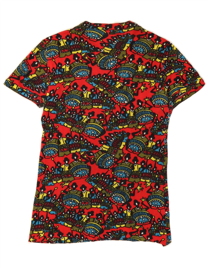 VINTAGE Womens Abstract Pattern Graphic T-Shirt Top UK 12 Medium Red Vintage Vintage and Second-Hand Vintage from Messina Hembry 
