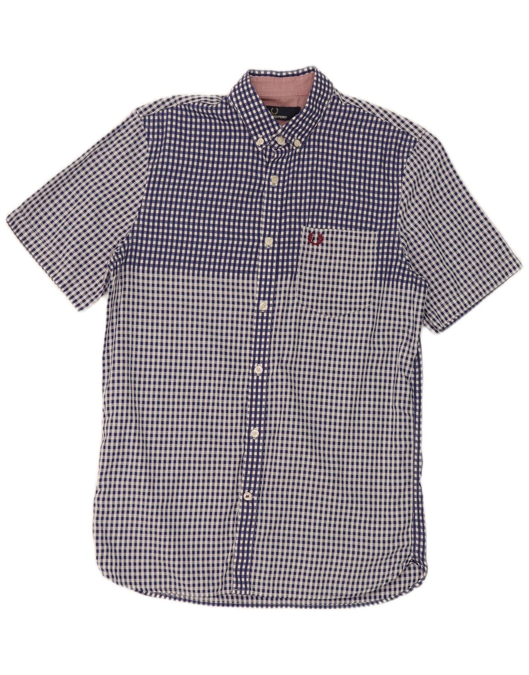Fred Perry Mens Short Sleeve Shirt Small Blue Check Cotton