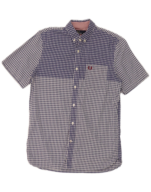 Fred Perry Mens Short Sleeve Shirt Small Blue Check Cotton