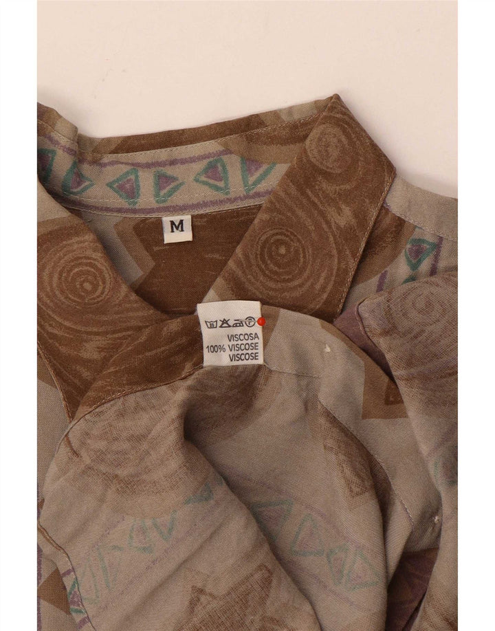 Vintage Mens Abstract Pattern Shirt Medium Brown Viscose