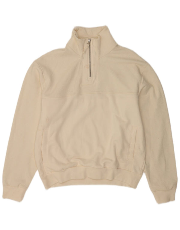Zara Mens Zip Neck Sweatshirt Jumper Small White Polyester