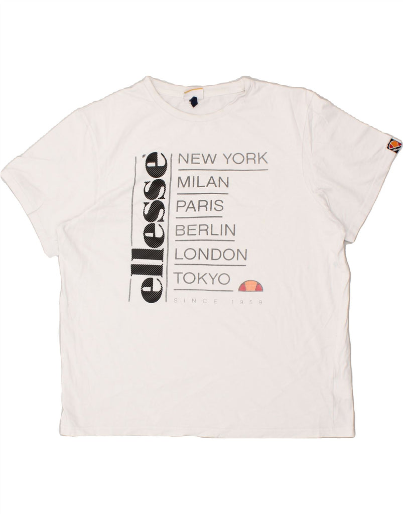 ELLESSE Mens Graphic T-Shirt Top Large White Cotton | Vintage Ellesse | Thrift | Second-Hand Ellesse | Used Clothing | Messina Hembry 