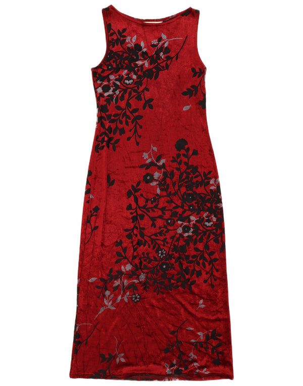 Vintage Womens Sleeveless Maxi Dress UK 12 Medium Burgundy Floral Viscose