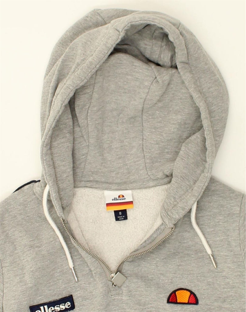 ELLESSE Womens Crop Hoodie Jumper UK 8 Small Grey Cotton | Vintage Ellesse | Thrift | Second-Hand Ellesse | Used Clothing | Messina Hembry 