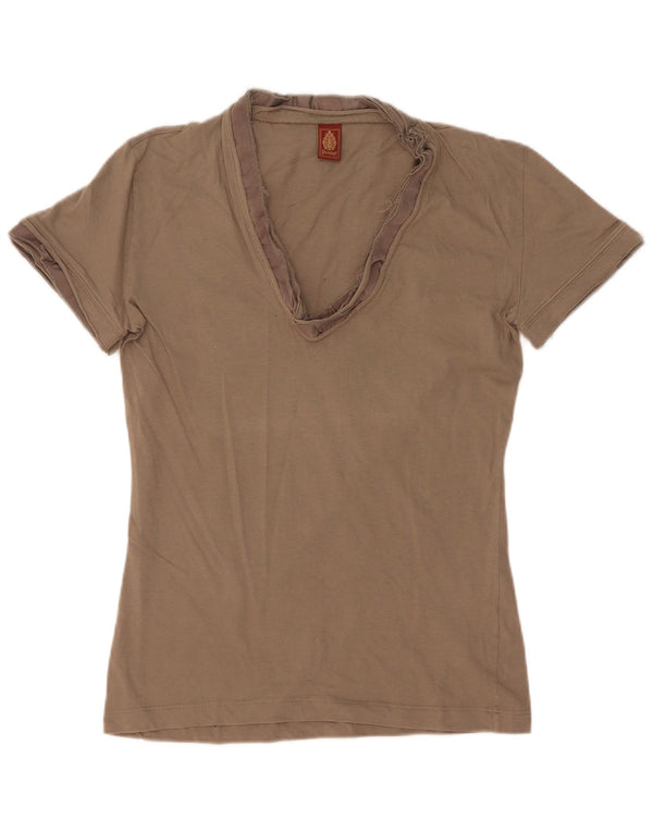 Dondup Womens T-Shirt Top UK 12 Medium Khaki Cotton
