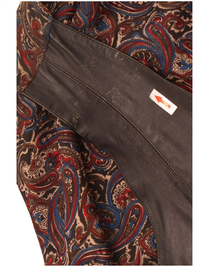 Vintage Mens Leather Waistcoat Large Black Paisley Leather