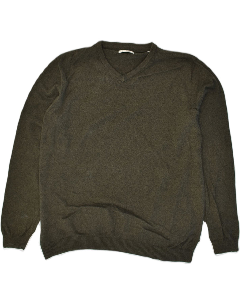 JACK & JONES Mens V-Neck Jumper Sweater 3XL Khaki Cotton | Vintage Jack & Jones | Thrift | Second-Hand Jack & Jones | Used Clothing | Messina Hembry 