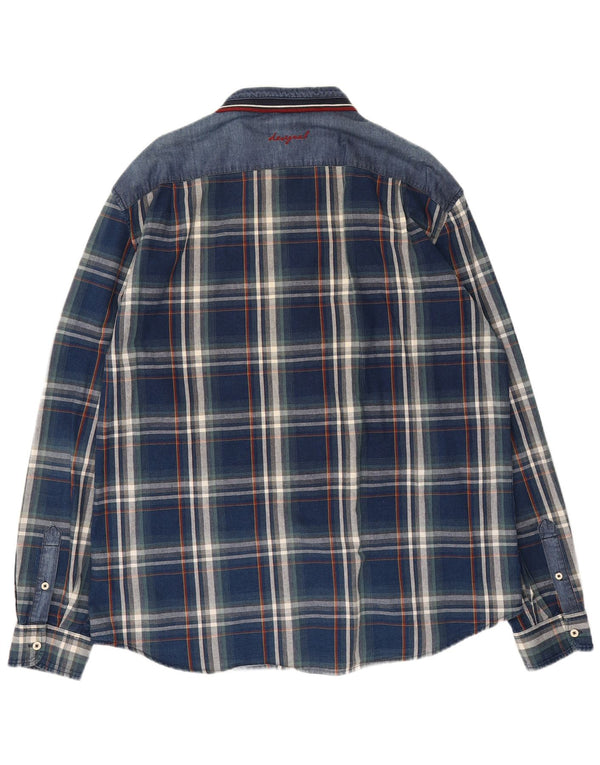 Desigual Mens Shirt 2XL Navy Blue Check Cotton