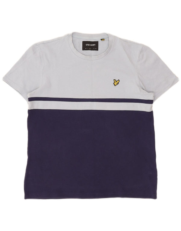 Lyle & Scott Mens T-Shirt Top Medium Navy Blue Colourblock Cotton
