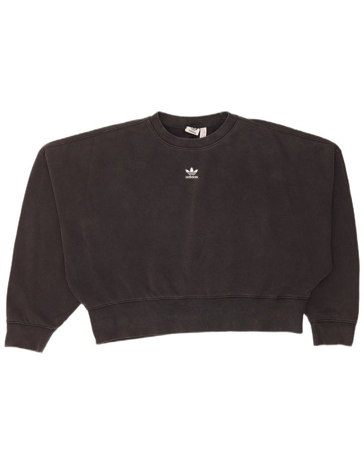 Adidas Womens Crop Oversized Sweatshirt Jumper UK 10 Small Black Cotton