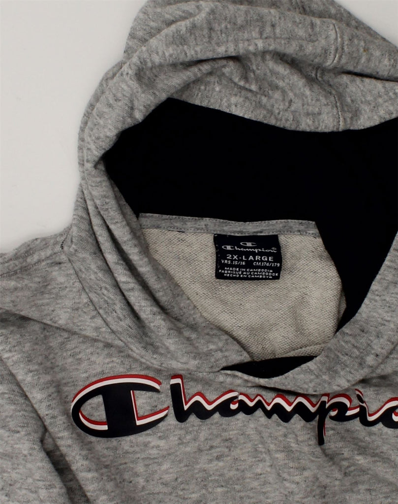 CHAMPION Boys Graphic Hoodie Jumper 15-16 Years 2XL Grey Cotton | Vintage Champion | Thrift | Second-Hand Champion | Used Clothing | Messina Hembry 